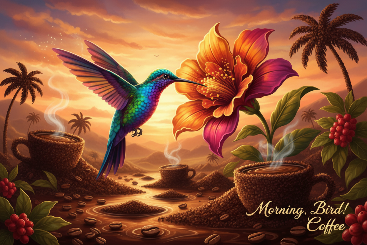 Make the Signature, "Morning, Bird! Coffee".