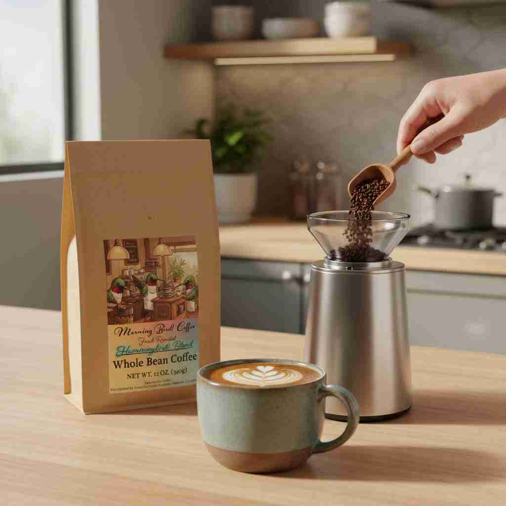 Morning, Bird! Hummingbird! Blend High Caffeine Whole Bean Coffee – 12oz Bag | Medium Dark Roast, Premium South American Beans, Grind Fresh Daily