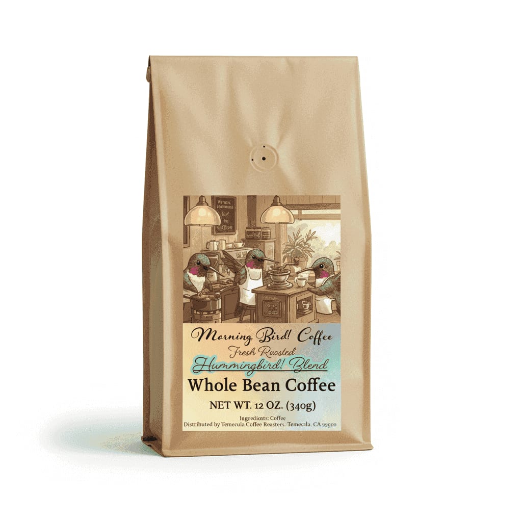 Morning, Bird! Hummingbird! Blend High Caffeine Whole Bean Coffee – 12oz Premium Pack | Medium Dark Roast, South American Arabica, Morning, Bird! Coffee