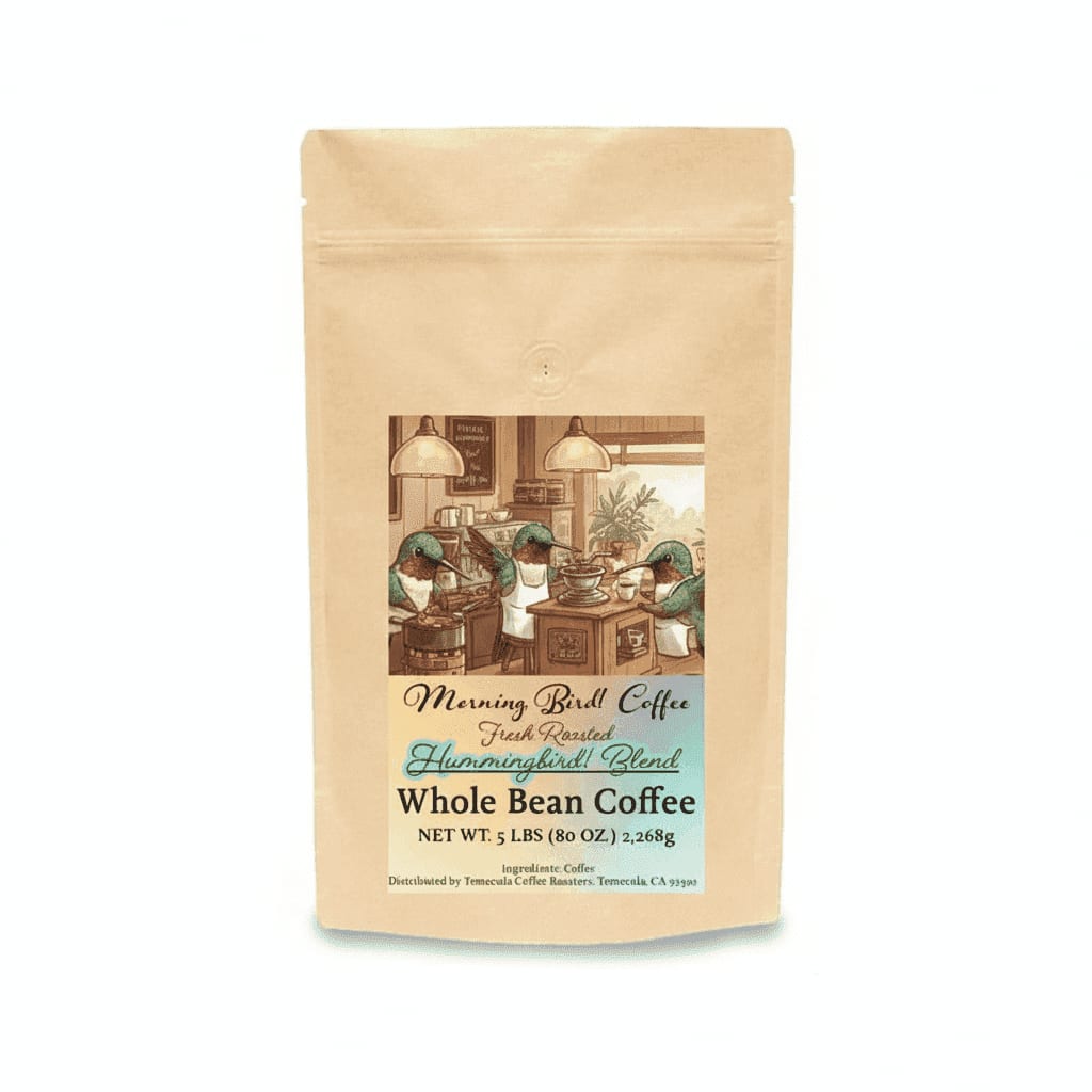 Morning, Bird! Hummingbird! Blend High Caffeine Whole Bean Coffee – 5lb Bulk Bag | Medium Dark Roast, Premium Arabica, High Caffeine, Morning, Bird! Coffee